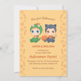 Första Halloween Twillingar Baby Black Cat Dragon Inbjudningar