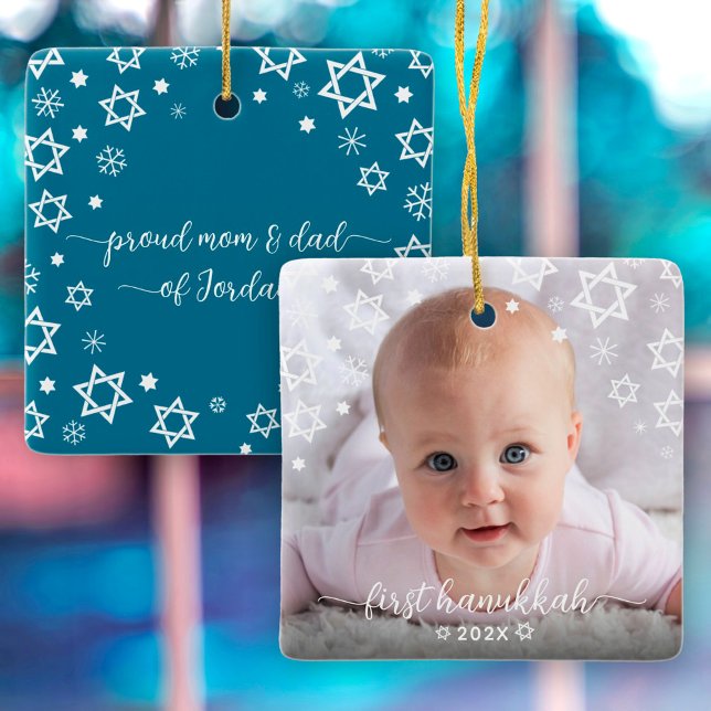 Första Hanukkah Baby Stars Snöflingor Nya föräldra Julgransprydnad Keramik (Skapare uppladdad)