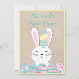 Första Helgdag för Påsk Cute Bunny och Ägg Julkort