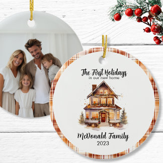 Första Helgdagarna New House Orange Brown Gingham  Julgransprydnad Keramik