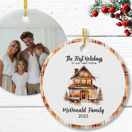 Första Helgdagarna New House Orange Brown Gingham Julgransprydnad Keramik
