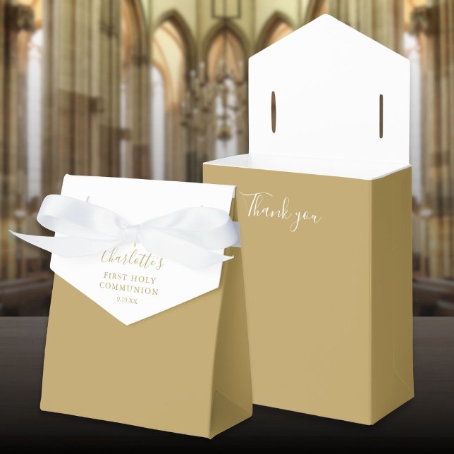 Första heliga kommunion Elegant guld signatur skri Presentaskar (First Holy Communion Elegant Gold Signature Script Favor Boxes)