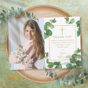 Första heliga kommunion Eucalyptus grönska Foto Tack Kort