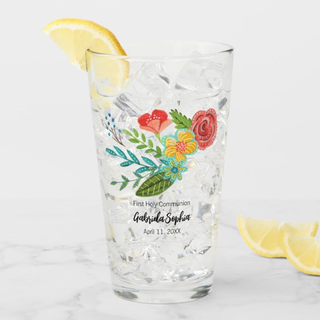 Första heliga kommunion Färgrika blommor  Glaskopp (Framsida Ice)