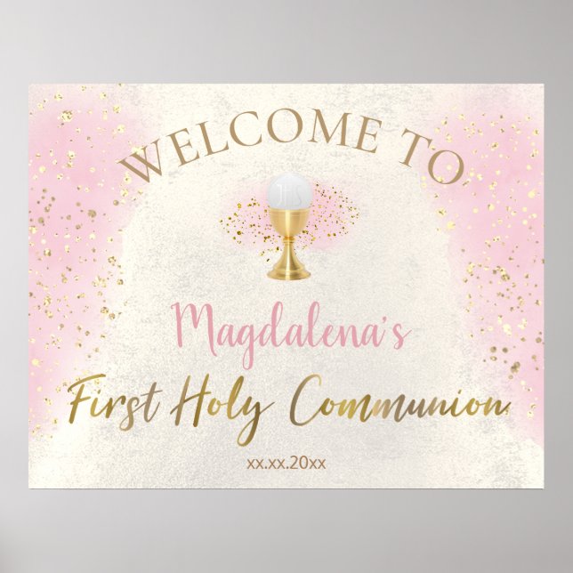 Första heliga kommunion flicka välkommen  poster (Framsidan)