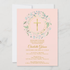Första heliga kommunion Grönska Rosa Guld Inbjudningar