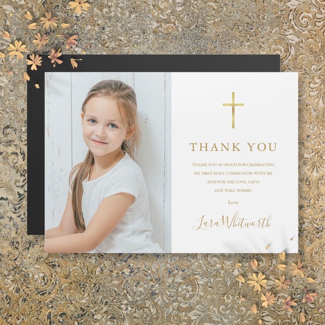 Första heliga kommunion Guld Tack Foto (First Holy Communion Gold Thank You Photo)