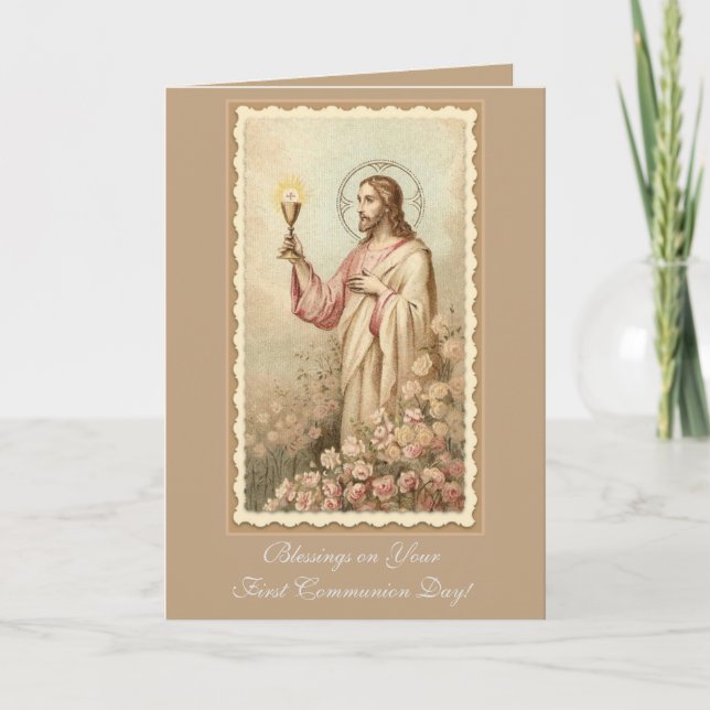Första heliga kommunion Jesus kalk Kort (Framsida)