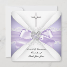 Första heliga kommunion Lavendel Silver Hjärtat Fl Inbjudningar