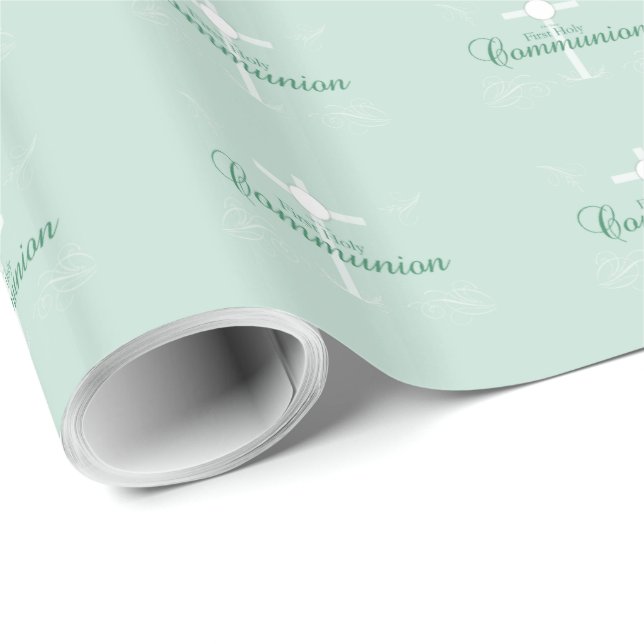 Första heliga kommunion, manus i mjuk grön presentpapper (Rullad Hörn)