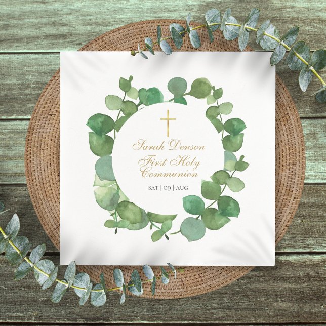Första heliga kommunion Modern grönska Blommig  Pappersservett (First Holy Communion Modern Greenery Floral Napkins)