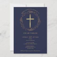 Första heliga kommunion Navyblå Guld Kors Blommig