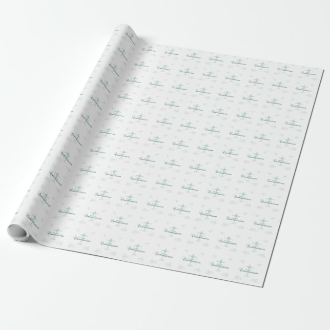 Första heliga kommunion, skript i mjuk grön presentpapper (Utrullad)
