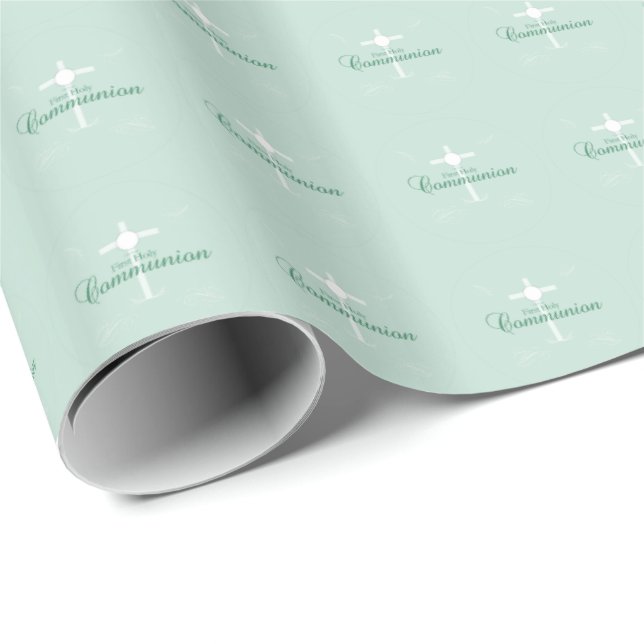 Första heliga kommunion, skript i mjuk grön presentpapper (Rullad Hörn)