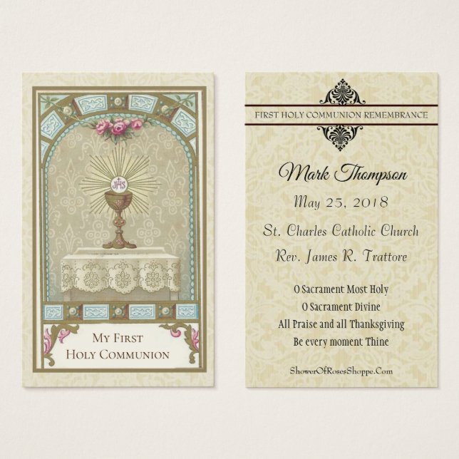 FÖRSTA HELIGA NATTVARD EUKARISTI PÅ ALTAR VISITKORT (Framsida & baksida)