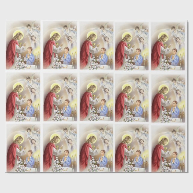 Första heliga nattvardsgång för pojken som slår in presentpapper (Platt)