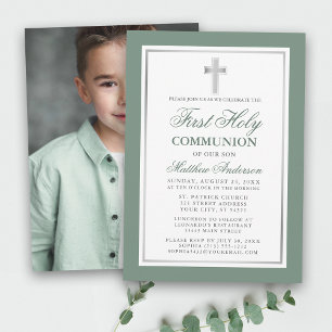 Första Heligan av Communion Sage Grönt Silver Phot Inbjudningar