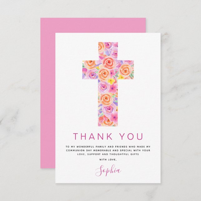 Första Heligan av gemenskapens Tack Blommigt Rosa  (Fram/baksida)