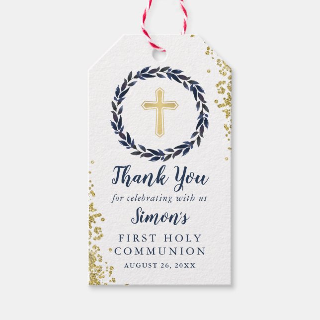 Första Heligan av kommissonen Guld Glitter Presentetikett (Framsidan)