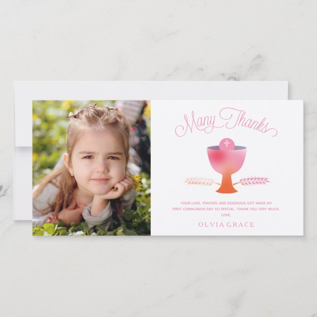 Första Heligan av samfällt Tack-fotokort - flicka Tack Kort (Framsida)