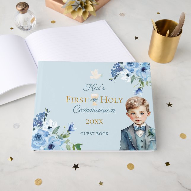 Första Heligan: Baby Dusty Blue för pojkar Gästböcker (Framsida Öppen)