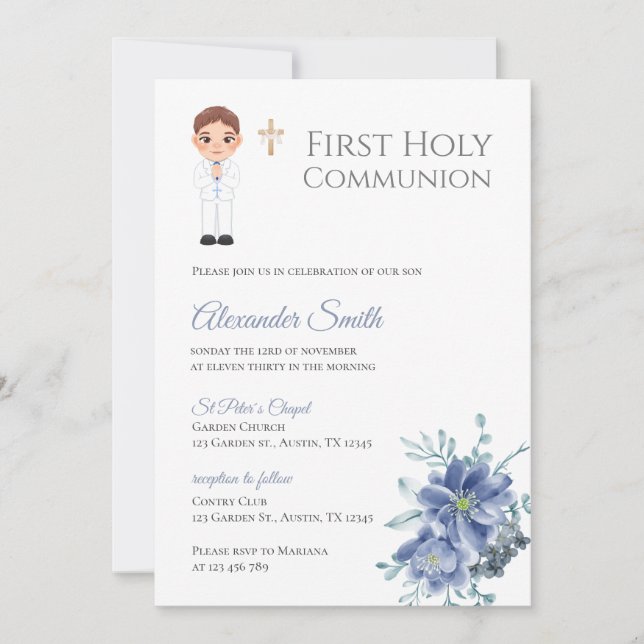 Första Heligan Boy Communion-inbjudan Inbjudningar (Framsida)