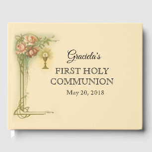 Första Heligan Communion Chalice Host Rosa ros Gästböcker
