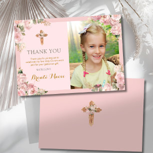 Första Heligan Communion Christening Girls Religiö Tack Kort
