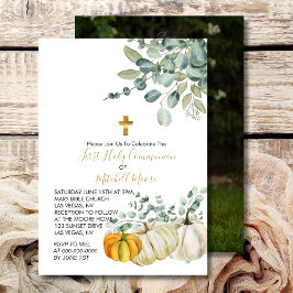 Första Heligan Communion Fall Pumpkin Greenery Inbjudningar