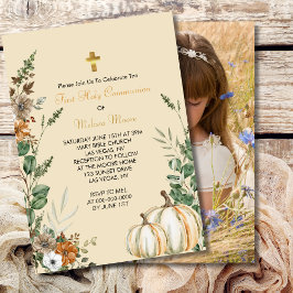 Första Heligan Communion Fall Rustic Brown Blommig Inbjudningar