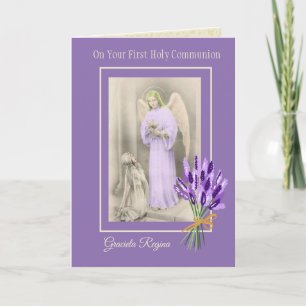 Första Heligan Communion Girl Angel Lavender Flowe Kort
