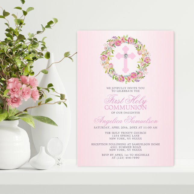Första Heligan Communion Girl Blommigt Kor Inbjudningar (Skapare uppladdad)
