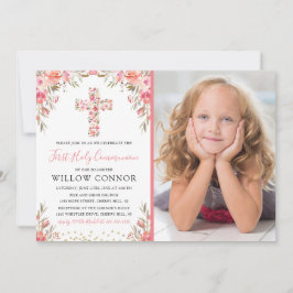 Första Heligan Communion Girl Blommigt Kor Photo Inbjudningar