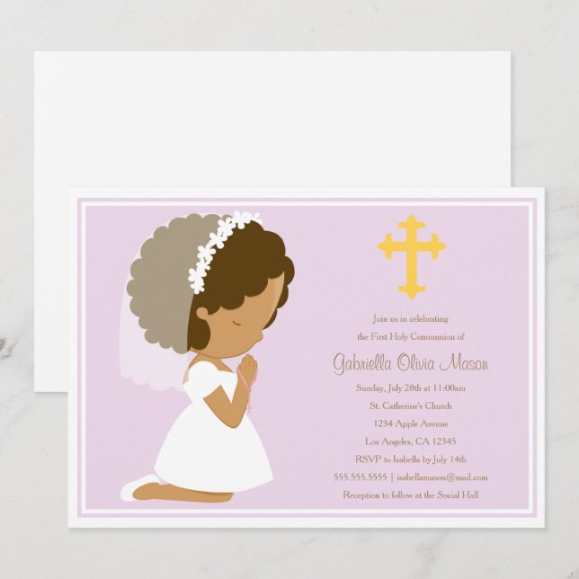 Första Heligan Communion - Lavender | Inbjudan (Fram/baksida)