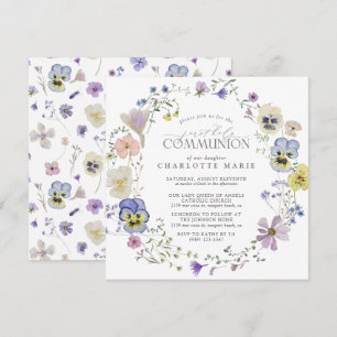 Första Heligan Communion Lilac & Blue Blommigt Gir Inbjudningar