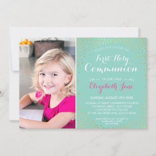 FÖRSTA HELIGAN: COMMUNION mini guld confietti mint Inbjudningar
