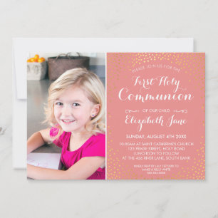 FÖRSTA HELIGAN COMMUNION mini guld konetti söt kor Inbjudningar