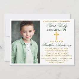 Första Heligan Communion Photo Emerald Grönt och G Inbjudningar