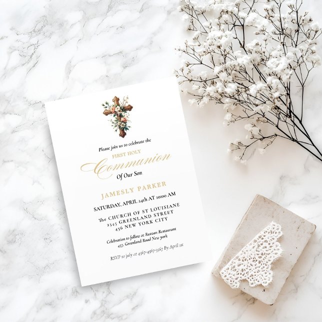 Första heligan gemensam vattenfärg Blommigt Kor Inbjudningar (Skapare uppladdad)