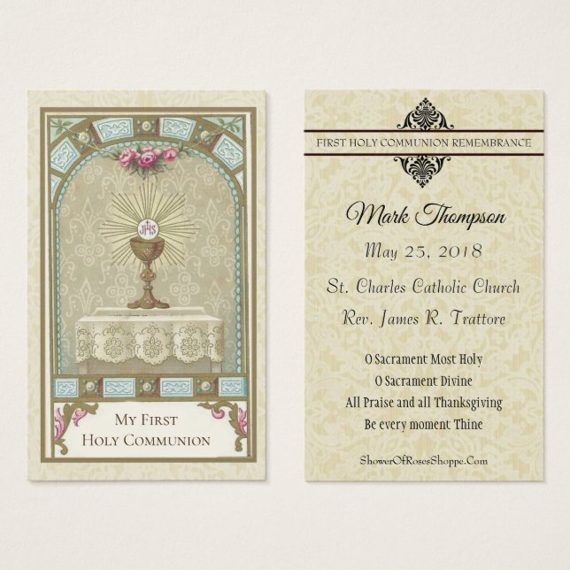 FÖRSTA HELIGAN, GEMENSAMMA EUCHARIST PÅ ALTAR VISITKORT (Framsida & baksida)
