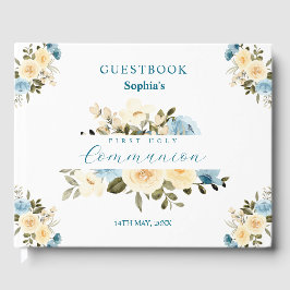 Första Heligan Gemunion Blue Ivory Flowers Greener Gästböcker