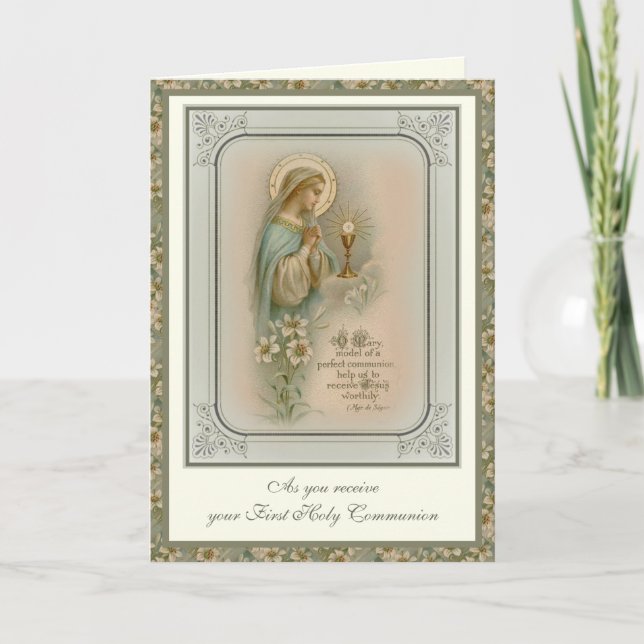 Första Heligan: Jungfru Mary Eucharist Card Kort (Framsida)