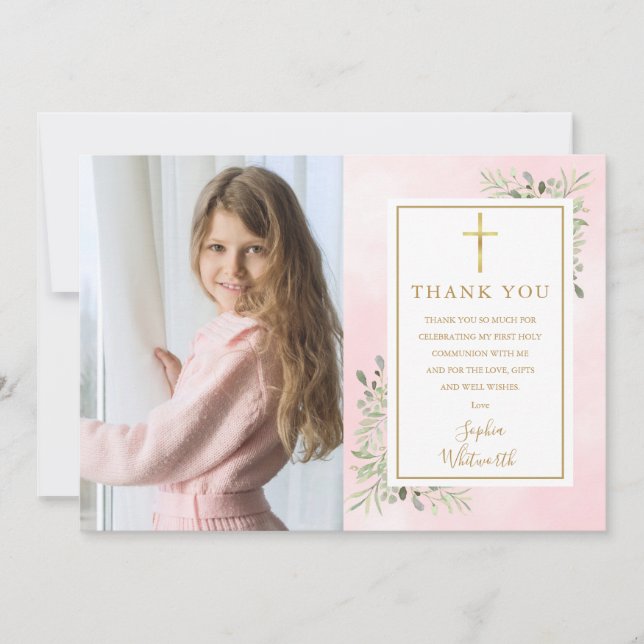 Första Heligan kommunal Rosa Greenery Photo Tack Kort (Framsida)