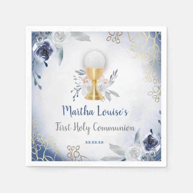 Första Heligan kommunfullmäktige blåa blommor Pappersservett (Framsidan)