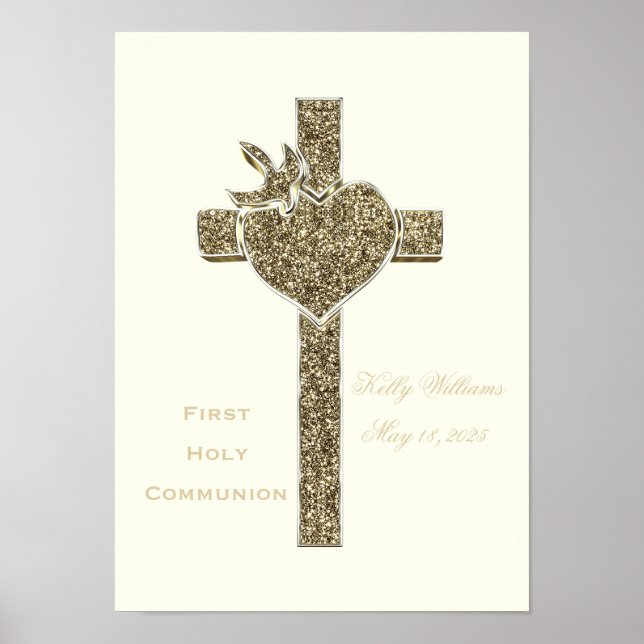 Första Heligan Kommunidad Kor med Dove och hjärta Poster (Framsidan)