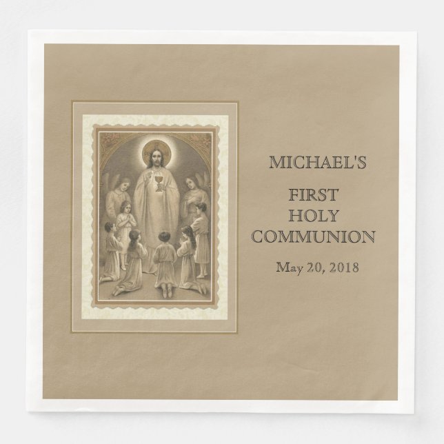 Första Heligan Kommuniformer CatholChild Jesus Hos Pappersservett (Framsida)