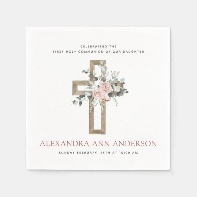 Första Heligan kommunision Dusty Rosa ros Pappersservett (Framsidan)