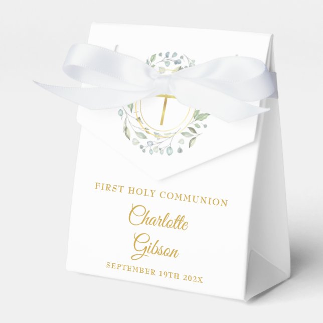 Första Heligan kommunision Laurel Greenery Garland Presentaskar (Framsidan Sidan)