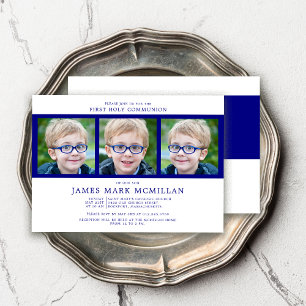 Första Heligan Kommuniunion 3-Photo Collage Boy Na Inbjudningar