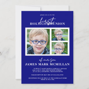 Första Heligan Kommuniunion 3-Photo Collage Boy Na Inbjudningar
